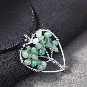 🌺 🌺 🌺 Stone Wire-Wrapped Tree Of Life Heart Pendant Necklace